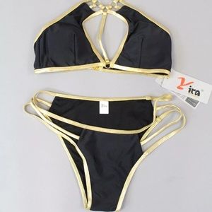 Fashion Nova Women's Ocean Radar Bikini SV3 Black